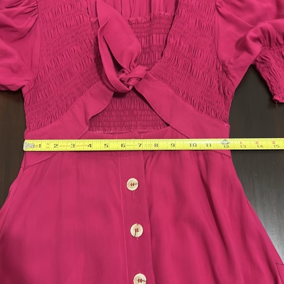 Lulu’s Featured Cutie Berry Pink Smocked Tie-Front Midi Dress Size XS - Picture 8 of 17